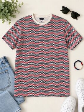 Levi’s All Over Logo Print T-Shirt Size M Red White Navy Graphic Tee